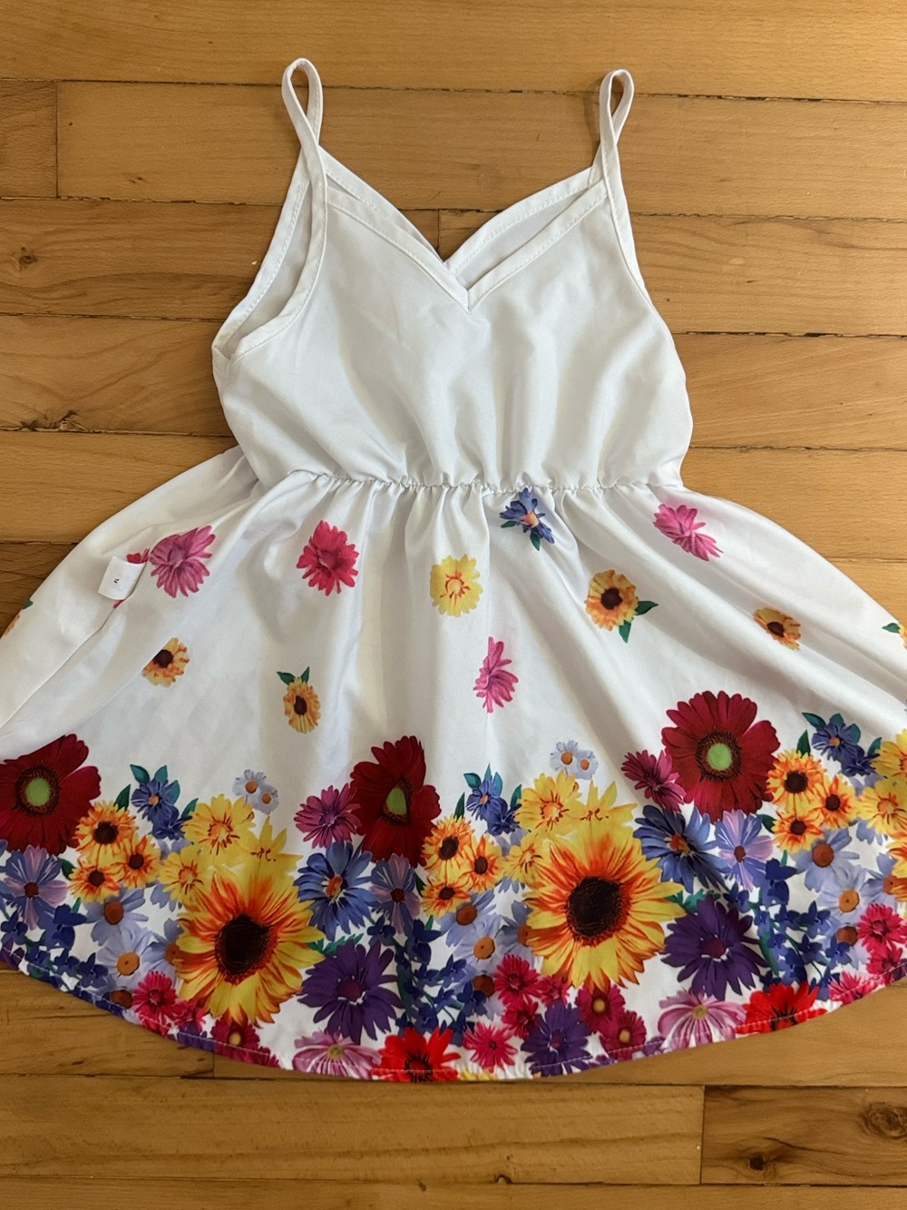 SHEIN White Sundress with Bright Floral Border 2/3T